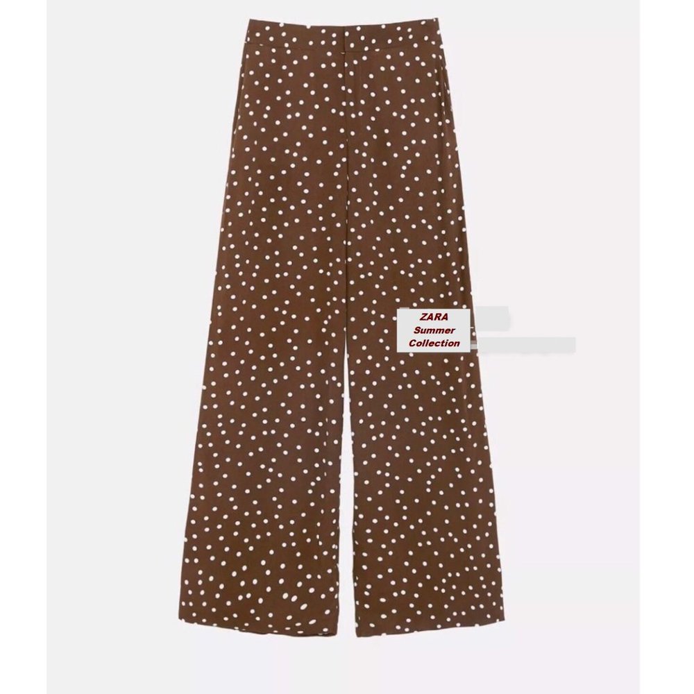 ZARA Brown Polka Dot Viscose Flowy Pants